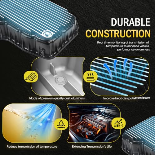 228052110 Heavy Duty Transmission Pan Compatible with Dodge Ram 2500 3500 6.7L Cummins 68RFE, Cast Aluminum Oil Pan with 3 Quart Extra Capacity & Neodymium Magnetic Drain Plug, Brushed Finish