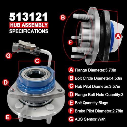 Pair 513121 Front Wheel Bearing Hub Assembly Compatible with Chevy Impala Lucerne Venture,for Cadillac DTS Eldorado Deville Seville for Buick Century Regal,for Pontiac Montana Grand Prix, 5 Lug w/ABS