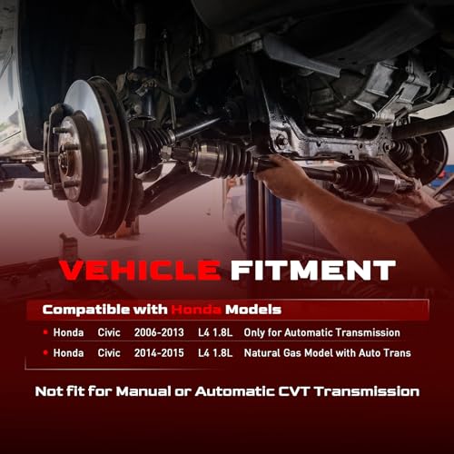 NCV36568 NCV36569 Front CV Axle Shafts Assembly Fit for 2006-2015 Honda Civic L4 1.8L, 06 07 08 09 10 11 12 13 14 15, Automatic Transmission, Front Driver and Passenger Side, 664232 664233