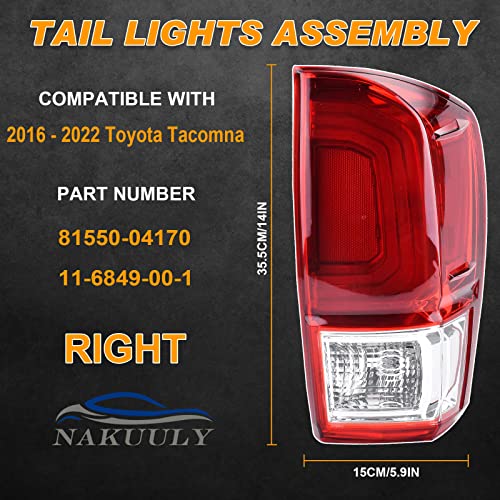 Nakuuly Tail Light Rear Lamp Compatible With 2016-2023 Toyota Tacoma Right Passenger Side Taillight Brake Signal Assembly with Bulb # ‎81550-04170