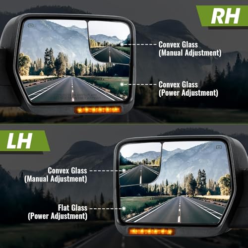 SIZIOM Side Mirrors for 2004-2014 Ford F-150 with Dynamic Turn Signal Puddle Light Heated Power Glass Manual Folding Tow Mirrors- Pair