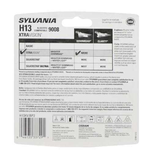 SYLVANIA - H13 XtraVision - High Performance Halogen Headlight Bulb, High Beam, Low Beam and Fog Replacement Bulb (Contains 2 Bulbs)