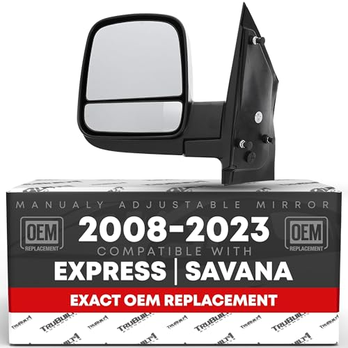 Driver Side Mirror Compatible with 2008-2015 Chevrolet Express & GMC Savana 1500, 2008-2021 Express & Savana 2500 3500, Manual Folding, Dual Glass, Textured Black - OEM 20838065, GM1320395