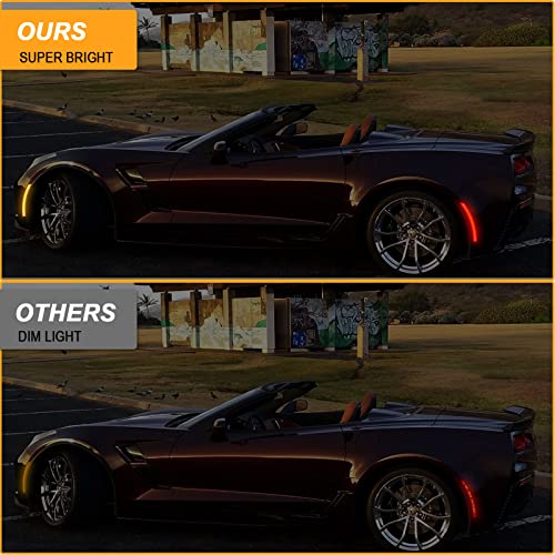 R&F Auto 4PCS Smoked Lens LED Front Rear Side Marker Lights Compatible with Corvette C7 (2014-2019) /Grand Sport/Stingray/Z06 /ZR1 Amber Red LED Sidemarker Lamps Bumper Turn Signal Lights