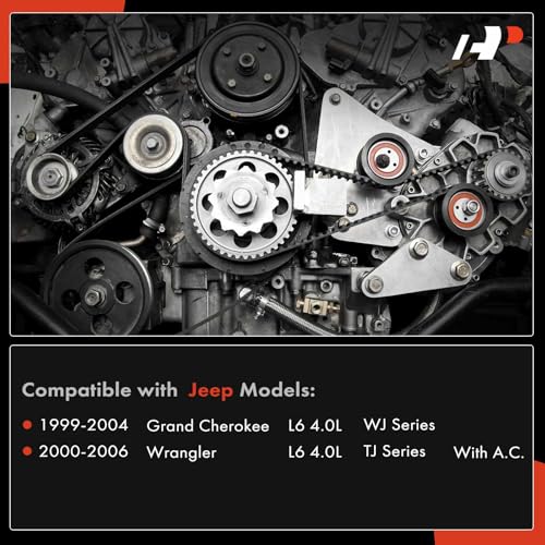 A-Premium Engine Serpentine Belt Drive Kit Compatible with Jeep Cars - WJ Series Grand Cherokee 1999-2004, TJ Series Wrangler 2000-2006 - 4.0L
