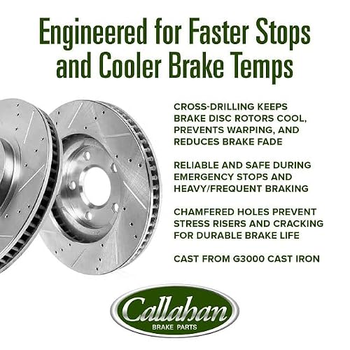 Callahan Brake Parts Front and Rear Brake Kit For Chevrolet Colorado 2015-20 | GMC Canyon 2015-20 - Drilled & Slotted Disc Rotors with Ceramic Brake Pads + Hardware, EBYK028821