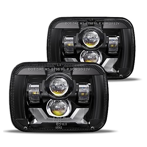 HWSTAR Pair H6054 5x7 7x6 LED Headlights Assembly, Sealed Beam Replacement Compatible with Jeep Cherokee XJ Wrangler YJ Ford Chevy GMC Toyota Nissan Dodge, Hi/Low Beam, Black Housing