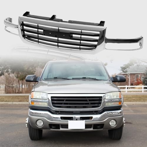 Perfit Liner Front Grille Grill Chrome Shell and Black Insert Compatible with 2003-2007 GMC 2003-2007 Sierra 1500 2500 GM1200475 19130791