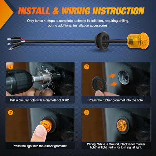 Nilight 3/4Inch Round Marker Light 10PCS Amber LED Turn Signals 3 Connectors Side Indicator Bullet Clearance Lights IP68 Waterproof for Trailer Truck Camper Van Boat Bus