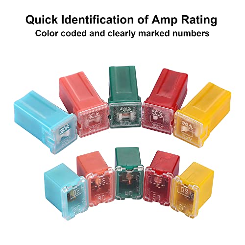 CrocSee 30 PCS Box Shaped Car Fuses Kit (20A, 30A, 40A, 50A, 60A)