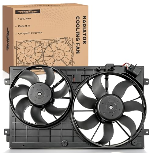 PartsFlow Radiator Cooling Fan Assembly For 2005-2013 Volkswagen Jetta, 2006-2009 Rabbit, 2010-2013 Golf, 2012-2013 Beetle/Passat 620-843