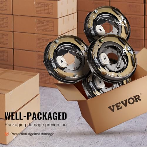 VEVOR Electric Trailer Brake Assembly, 12" x 2", 2 Pairs Self-Adjusting Electric Brakes Kit for 7000 lbs Axle, 5-Hole Mounting, Backing Plates for Braking System Part Replacement (2 Right + 2 Left)