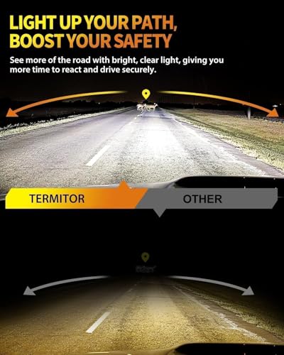 Termitor Upgraded H4/9003/HB2 Bulbs, 50,000LM 10X Super Bright, 1:1 Mini Size 6500K Cool White IP68 Waterproof Automotive Replacement H4 9003 Fog Lights, Quick Installation, Pack of 2