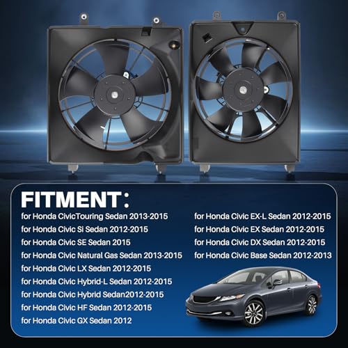 AUTOKAY Radiator Cooling Fan, AC Condenser Radiator Cooling Fan for Civic 2012-2015 Replace HO3115159 HO3115158