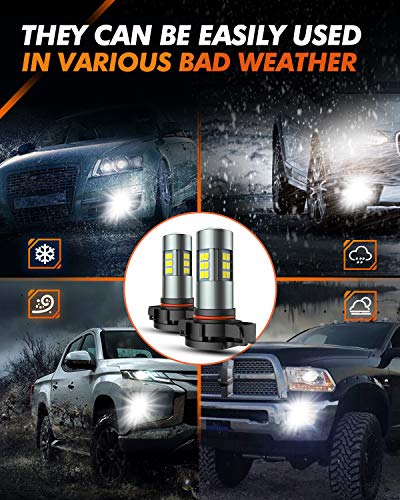 SEALIGHT 5202 LED Fog Light Bulbs, 6000K Xenon White, 27 SMD Chips DRL Bulbs, 5202 5201 PS19W PS24W 9009 LED Fog Light, Pack of 2