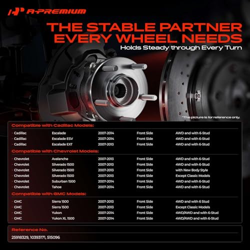 A-Premium 2 x Front Wheel Bearing Hub Assembly Compatible with 4WD Chevy Tahoe Silverado 1500 Suburban Avalanche, Cadillac Escalade ESV EXT, GMC Sierra Yukon XL 1500, with 6-Lug & ABS