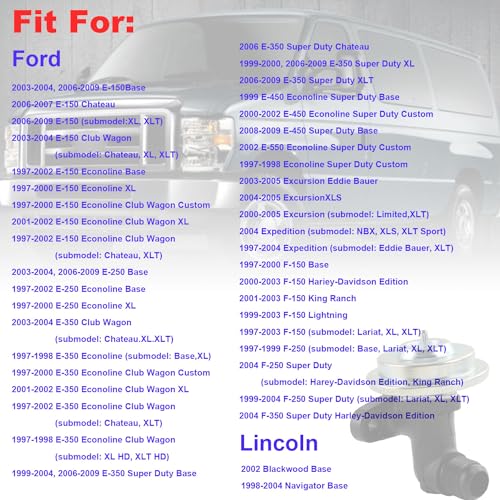 EGR Valve Exhaust Gas Recirculation Valves Fits for 1997-2009 F-ord E150 E250 E350, for 2000-2005 F-ord Excursion, for 1997-2003 F-ord F150 F250, 2004 F-ord F350 EGR Emissions Valve Replace# EGV537T