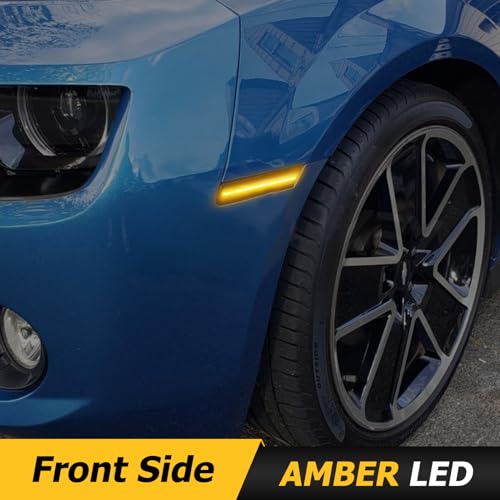 AUTOXBERT Front Rear Side Fender Marker Light for 2010-2015 Chevy Camaro 2010 2011 2012 2013 2014 2015, 2 Amber & 2 Red Side Marker Lights (Smoked Black Lens)
