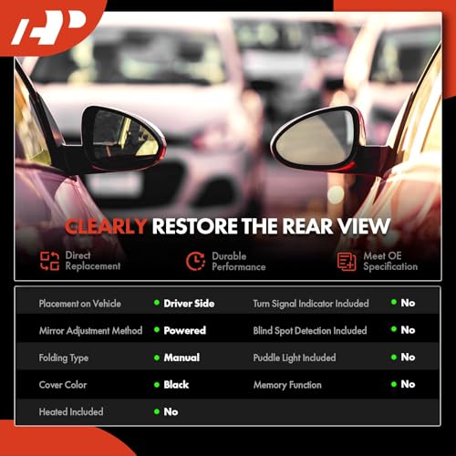 A-Premium Driver Side Power Door Mirror - Compatible with Toyota Camry 2007 2008 2009 2010 2011 - Non-Heated, Non-Folding, Black Outside Rear View Mirror - Replace# 8794006190