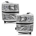 ADCARLIGHTS Headlight Assembly for 2014 2015 Chevy Silverado 1500 Chrome Housing with Clear Reflector Left and Right Pair（W/O Bulbs）