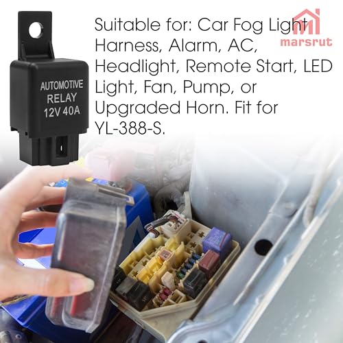 2Pcs 12V 40A Relay, Automotive 4 Pin Relays Fit for YL-388-S FLS821 Fog Driving Light, 12VDC 30A Universal Heavy Duty SPST Relay Replacement Kit for Air Fan Conditioner Starter Bar Wire Wiring Harness