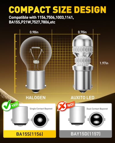 AUXITO 1156 LED Bulb Red Super Bright 7506 BA15S P21W LED Replacement with Projector for Taill Brake Backup Reverse DRL Signal Parking Lights, Pack of 2