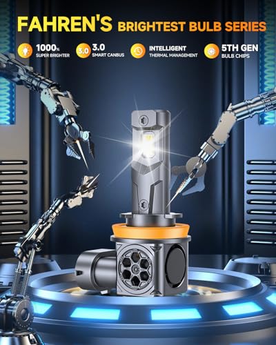 𝐋𝐚𝐭𝐞𝐬𝐭-𝐆𝐞𝐧 H11/H9/H8 Light Bulbs, 96000LM 10X Super Bright 6500K Cool White, 1:1 Mini Size H11 Lights, Plug & Play,Canbus Ready, Precision Beam, 10+ Years Life,Pack of 2