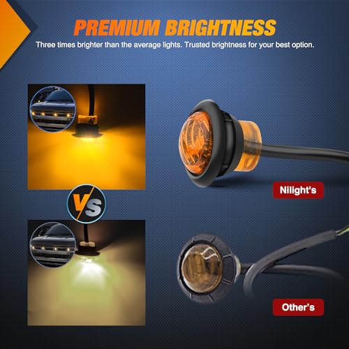 Nilight 3/4Inch Round Marker Light 10PCS Amber LED Turn Signals 3 Connectors Side Indicator Bullet Clearance Lights IP68 Waterproof for Trailer Truck Camper Van Boat Bus