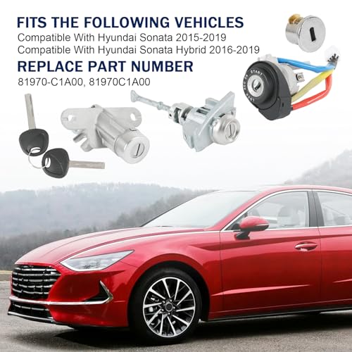 DICMIC Full Lock Cylinder Set Key Ignition Start Barrel Compatible with Hyundai Sonata 2015-2019 Sonata Hybrid 2016-2019 Replace# 81970-C1A00