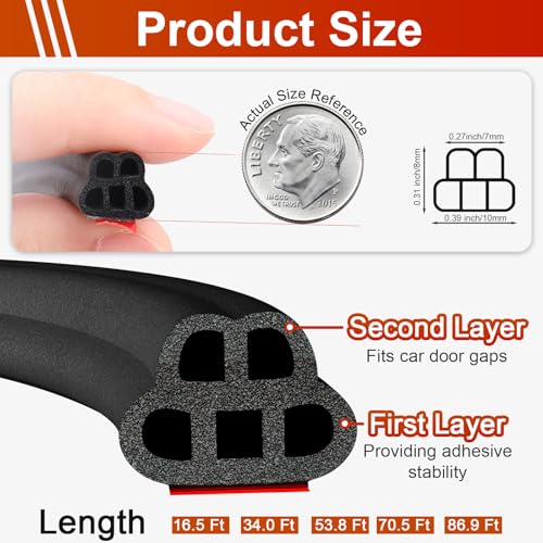 alophoty 16.5 Ft Car Door Seal Strip Universal Self Adhesive Automotive Weather Stripping, Double Layer 5-Hole Car Door Soundproofing Strip, Rubber Seal Strip for Cars Trucks SUVs RVs