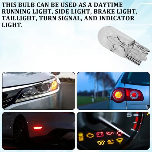 Eponcia 10PCS 194 Bulb T10 Light Bulb 168 W5W 1/4 Wedge Base 12V 5W Side Marker Dash Turn Light Bulbs Flat Foot Mini Quartz Halogen Width T10 194 2825 License Plate Bulbs Instrument Lights (White)