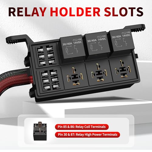 RVBOATPAT 12V Fuse Relay Box 6 Way Relay Fuse Box Pre-Wired Waterproof Relays Box with 6 Relays and 12 ATC/ATO Fuses Relay Panel for Automotive Car Marine Boat