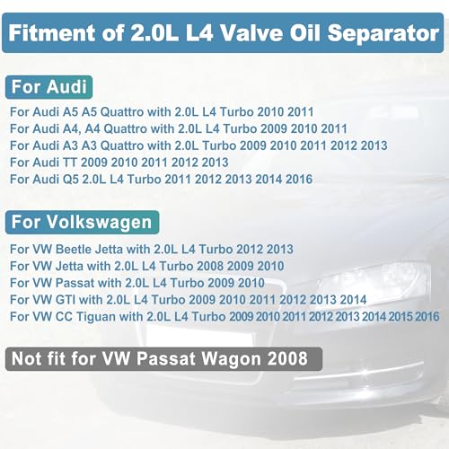 X AUTOHAUX PCV Valve Engine Crankcase Vent Oil Separator Breather Hose Exhaust Pipe Kit 06H103495AH for VW Beetle CC Jetta GTI Passat Tiguan for Audi A3 A4 A5 Q5 TT 2.0L L4 ONLY