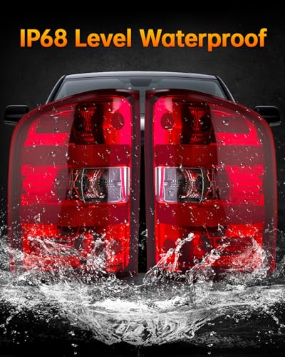 OKLPF Rear Brake Tail Lights Compatible With 2007-2014 Chevy Silverado 1500 2500HD 3500HD,Replacement Red Taillights Assembly,Included Bulbs and Harness,Driver and Passenger Side