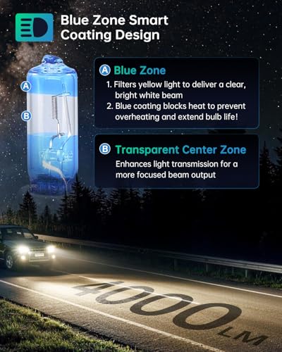 littlelucky 9012/HIR2 Halogen Bulbs, 3800k Warm White Light, 300% Brighter, High Performance 12V/55w Halogen Light for High/Low Beam Replacement Bulb, 1200H Lifespan, Plug&Play 2 Pack