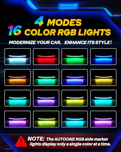 AUTOONE RGB & LED Side Marker Lights for Dodge Charger 2015-2023, Upgraded Smoked Lens Front Rear Corner Parking DRL Lamp, Pack of 4