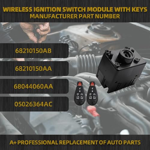 Dasbecan Wireless Ignition Module Switch Compatible with 2008-2010 Dodge Ram 1500 2500 350 Charger Challenger Magnum Jeep Commander Grand Cherokee Chrysler300 Replace# 68210150AB 68044060AA