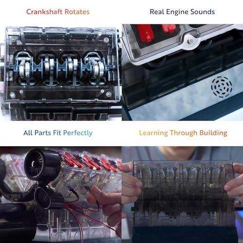 Playz V8 Combustion Engine Model Kit that Runs - Build Your Own STEM Mini V8 Model Engine Kit for Adults & Kids Age 12+, Visible V8 Mini Engine Kit that Works for Adult w/ 270 STEM Parts