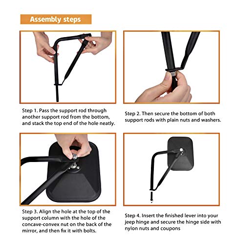 JUSTTOP Mirrors Doors Off, Side View Mirrors Compatible with Jeep Wrangler CJ YJ TJ JK JL & Unlimited，Quicker Install Door Hinge Mirror for Safe Doors Off Driving, Car Exterior Accessories- 2Pack