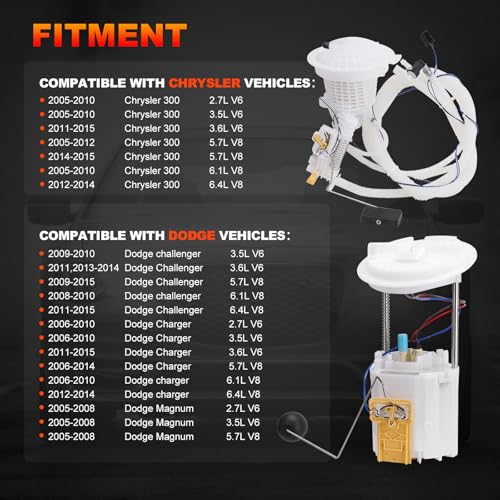 Electric Fuel Pump Module with Sending Unit Compatible with 2005-2015 Chrysler 300,Dodge Challenger Charger Magnum Left Driver Side & Right Passenger Replaces# 5136023 5136022 E7192M E7264A
