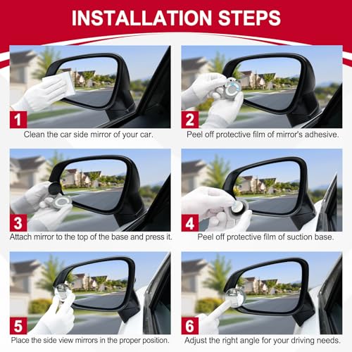 LivTee Blind Spot Mirror, 2" Round HD Glass Frameless Convex Rear View Mirrors Exterior Accessories with Wide Angle Adjustable Stick for Car SUV and Trucks, Pack of 2