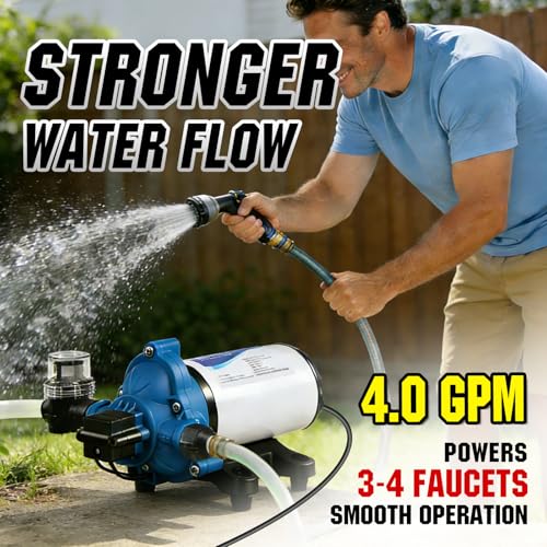 DC HOUSE 110V RV Camper Water Pressure Diaphragm Pump, 4GPM 50PSI 33-Series, On Demand Fresh Water Pump with Pressure Switch for Bathroom Shower Kitchen Sink, Food Truck & Marine Use