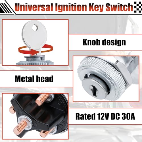 Ignition Switch with Key, Universal Ignition Key Switch, 12V 4 Position Starter Key Ignition Switch, Fits Most Car, Truck, Tractor, Trailer, Forklift, and More, Acc/Off/IGN/Start 4 Terminal