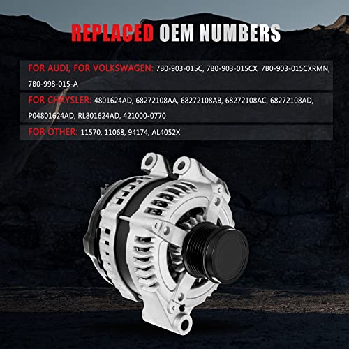 GDSMOTU New Alternator Compatible for Chrysler Town & Country V6 3.6L 11-16, for Dodge Grand Caravan V6 3.6L 11-20&for Avenger 11-14, V6 3.6L for Ram C/V 11-15, for Routan 11-14, 11570 7B0-903-015C