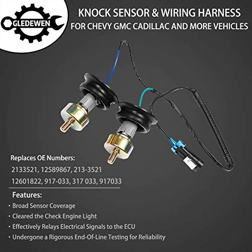 Dual Knock Sensors with Wiring Harness Kit | Knock Sensor 5.3 for Chevy Suburban Silverado Avalanche Tahoe, GMC Sierra Yukon, Cadillac Hummer & More GM Vehicles | Replace# 12601822 12589867 917-033