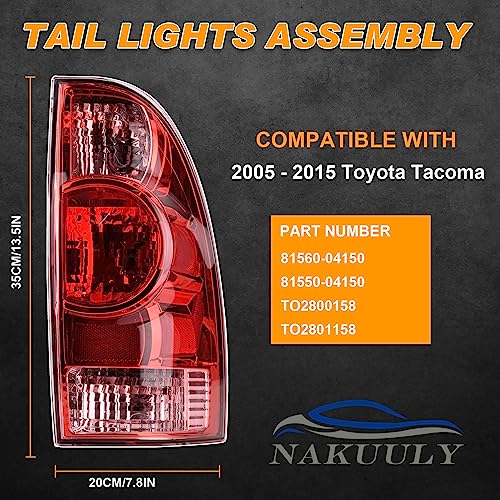Nakuuly Tail Lights Compatible With 2005-2015 Toyota Tacoma (Halogen Red)