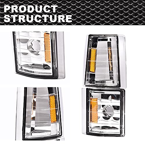 CNNELL Corner Signal Lights Side Marker Lamps Compatible with GMC 1994-1999 C1500 K1500 Yukon C2500 K2500 Suburban/1994-2000 C2500 C3500 K2500 K3500 4Pcs, Clear lens Chrome Housing Amber Reflector