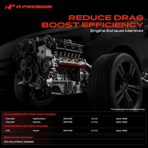A-Premium L4 2.4L Engine Exhaust Manifold W/Gasket & Bolts & Nuts Fit for Chevrolet Equinox 2010-2012, Captiva Sport 2012 & GMC Terrain 2010-2012, Sport Utility Only, Replaces 12609823