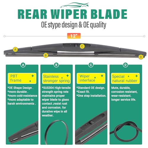 26" 20" 12" Windshield Wiper Blades Replacement for Jeep Grand Cherokee 2022 2023 2024 2025 (Not Suitable for Cherokee L) Premium All Weather Front Rear Wipers Set - OEM Quality (Pack of 3)