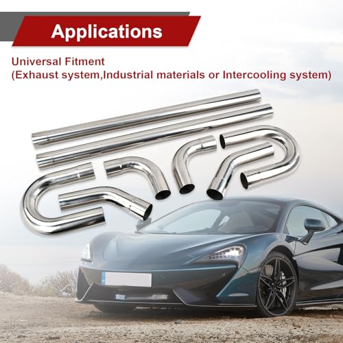 BIGREAT 3'' Inch DIY Custom Mandrel Exhaust Pipe Tube Pipe Industry Pipe,48'' Straight Pipe,3'' OD Straight & Mandrel Bend Pipe(45/90/180 Degree) Kit,T304 Stainless Steel,Universal Fitment-8PCS